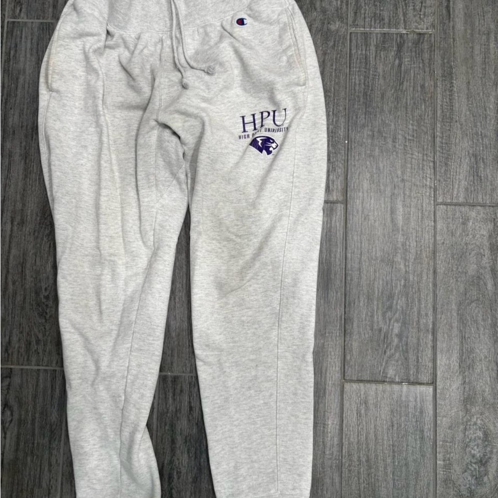 Champion Light Gray Joggers with Navy Logo